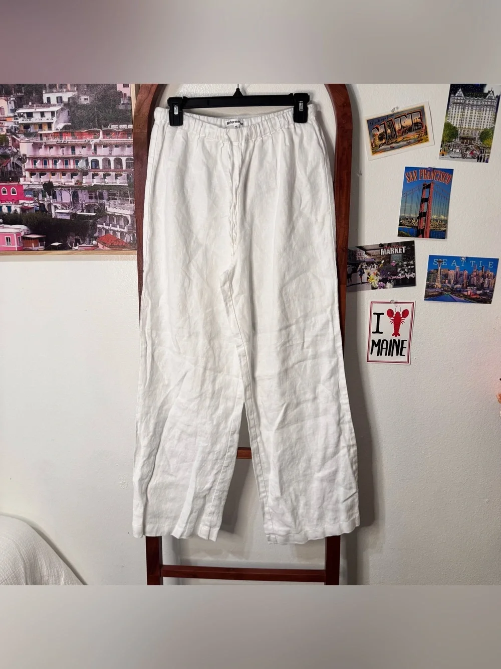 Reformation Olina White Linen Straight Leg Pants Petite Short Length